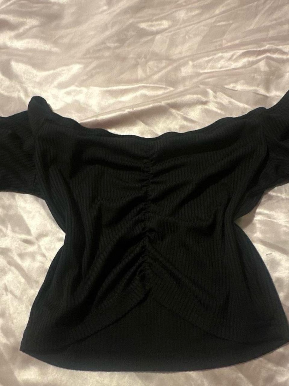 Off-Shoulder Black Ruched Knit Top